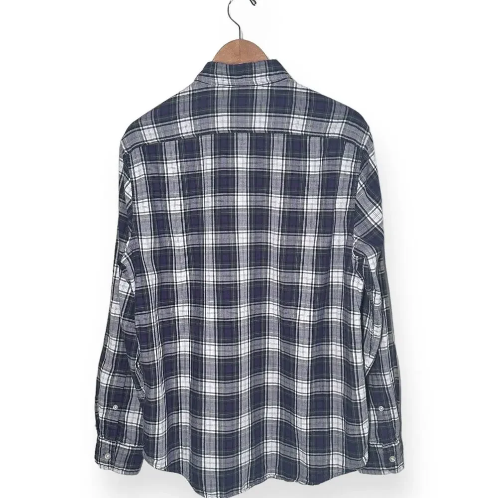 MICHAEL KORS Tailored Fit Plaid Button Up Shirt Roll Tab Sleeve Purple Black L